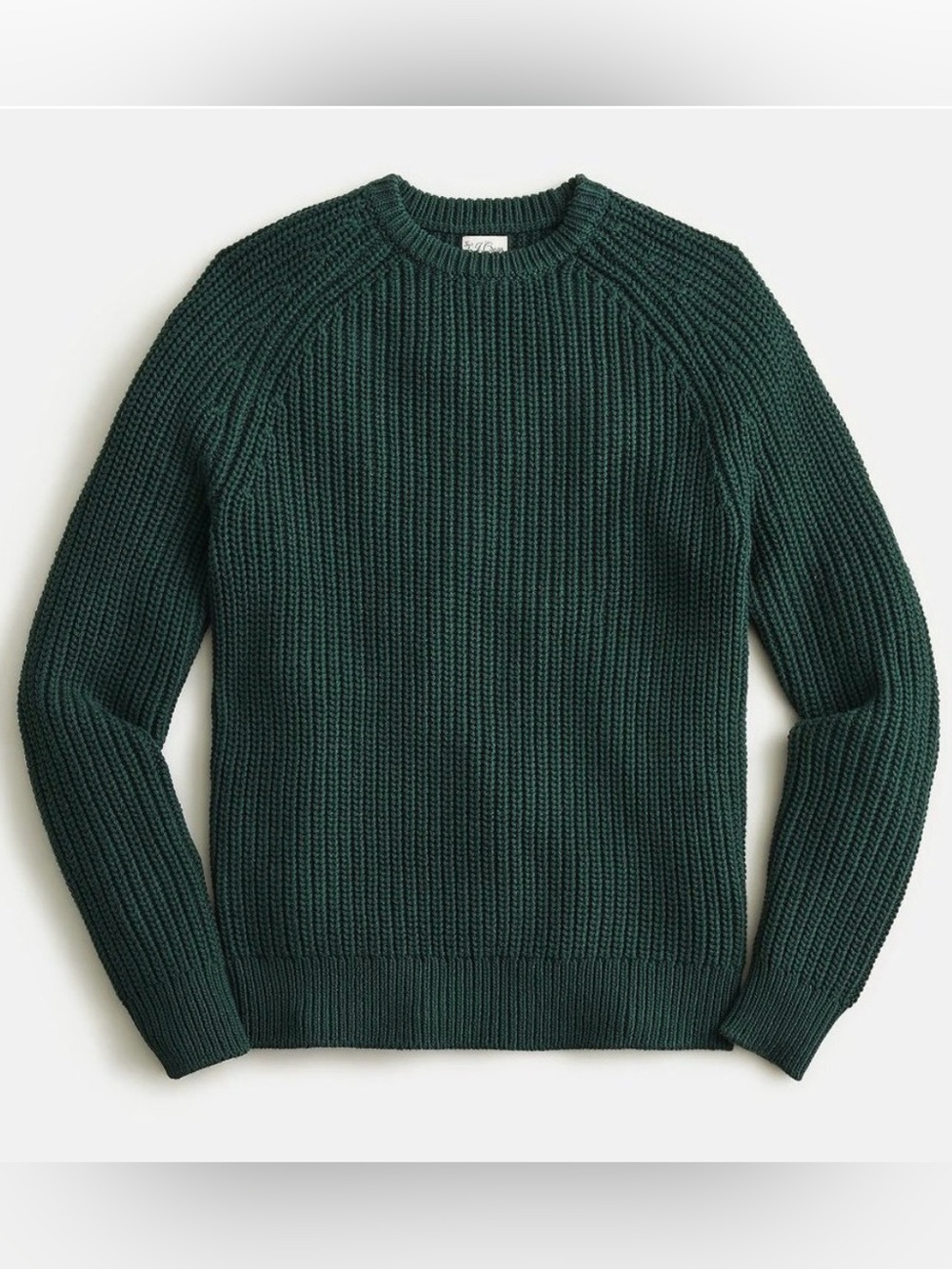 J.Crew Heritage Cotton Shaker-Stitch Fisherman Crewneck Sweater M Dark Forest